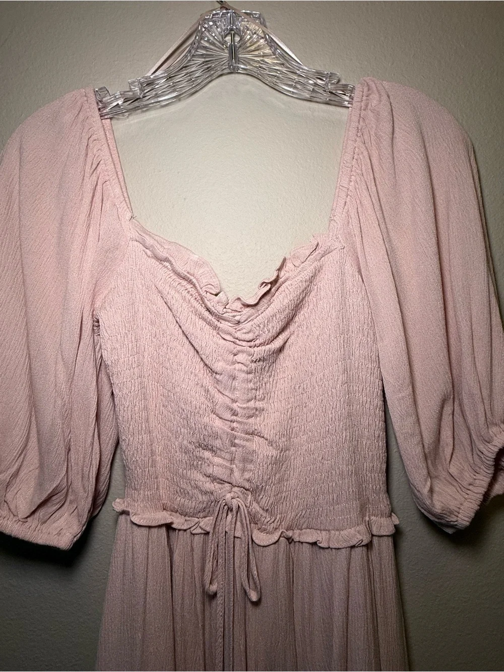 NWT Dress Day Pink Smocked Puff Sleeve Boho Tiered Maxi Maternity Photoshoot Sm - Picture 2 of 11